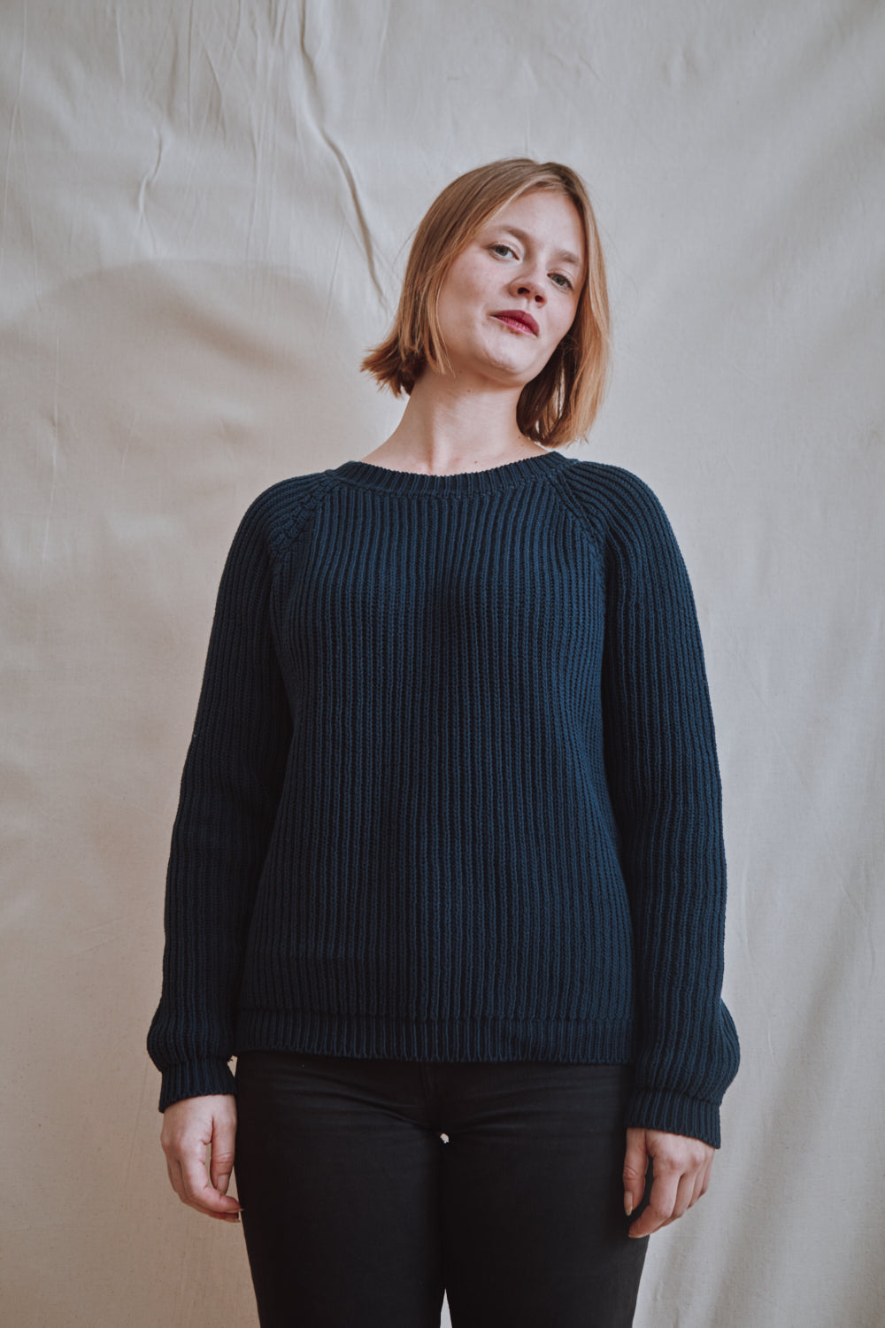 Item #319 - BRIGITTE Raglan Sweater in Organic Cotton - Navy Blue