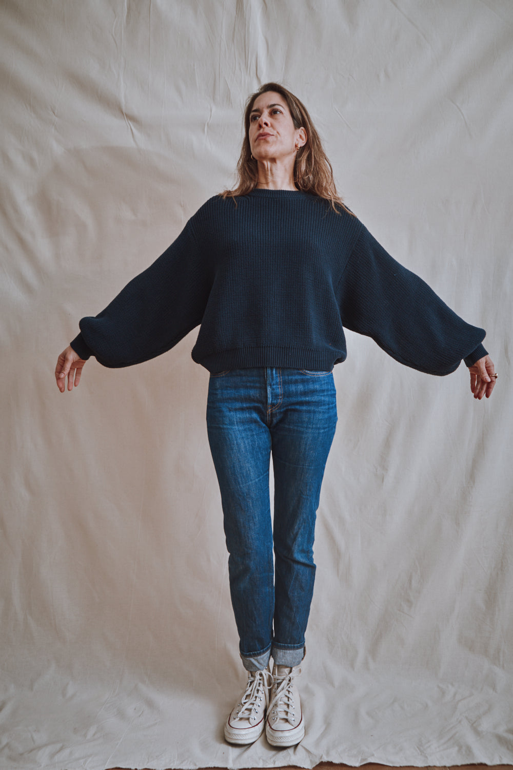 Item #320 - CLEMENTINE Batwing Sweater in Organic Cotton - Navy Blue