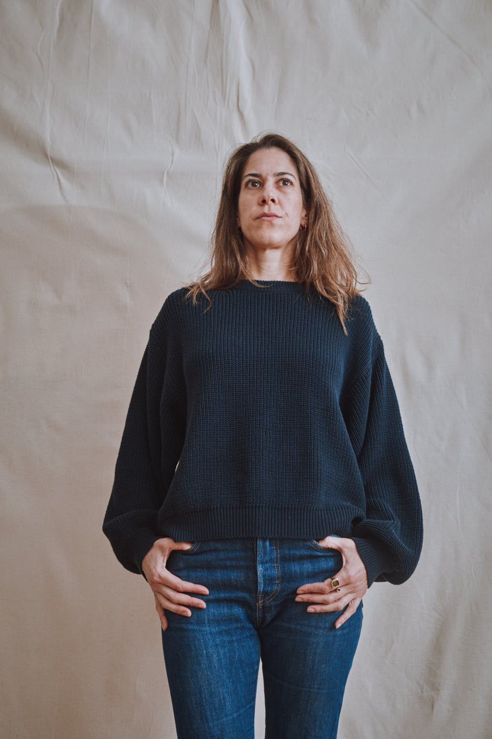 Item #320 - CLEMENTINE Batwing Sweater in Organic Cotton - Navy Blue