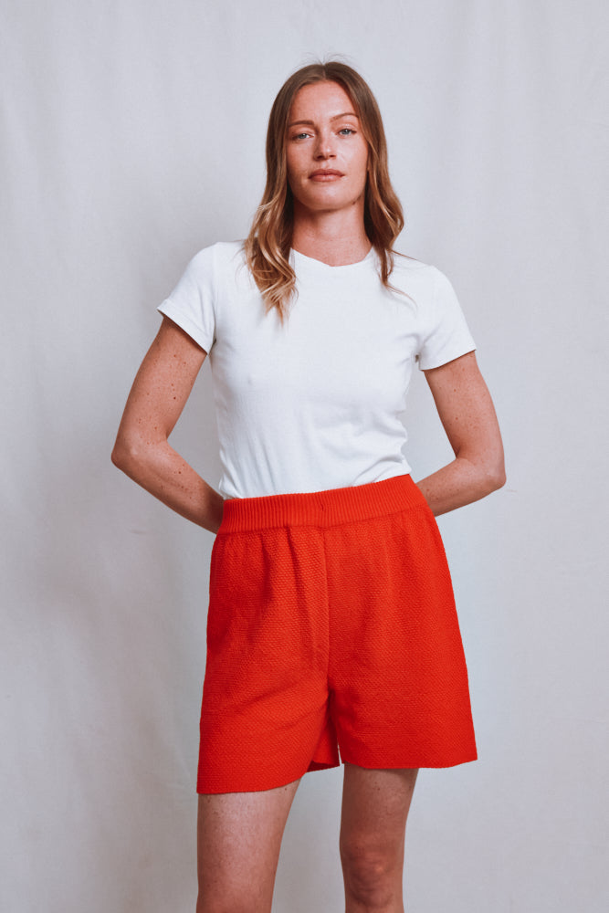 Item #528 - BILLIE Knitted Shorts in Organic Cotton - Red