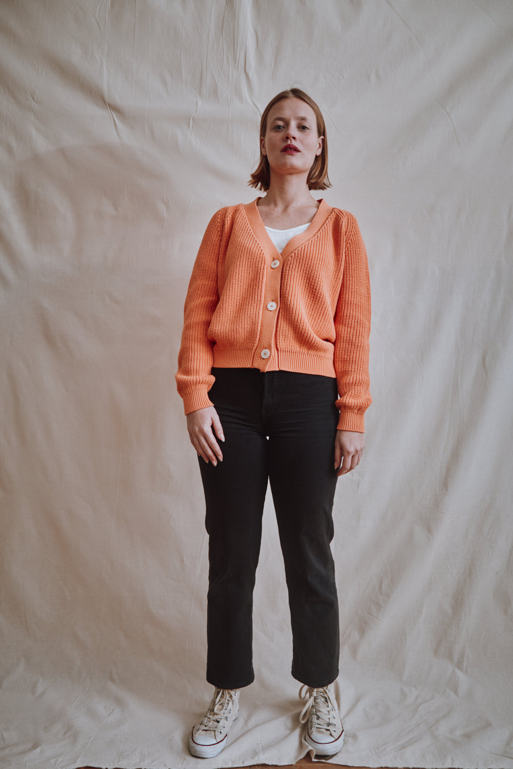 Item #326 - ANNA V-Neck Cardigan in Organic Cotton - Melon
