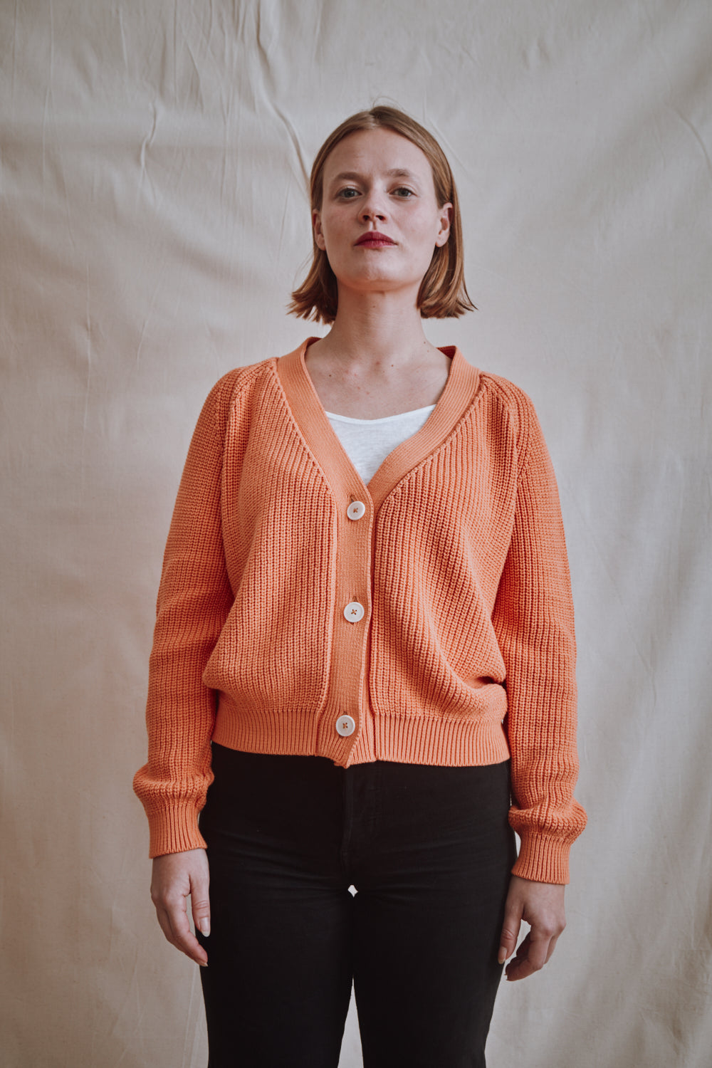 Item #326 - ANNA V-Neck Cardigan in Organic Cotton - Melon