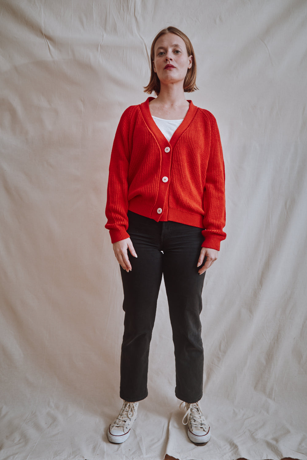 Item #330 - ANNA V-Neck Cardigan in Organic Cotton - Red