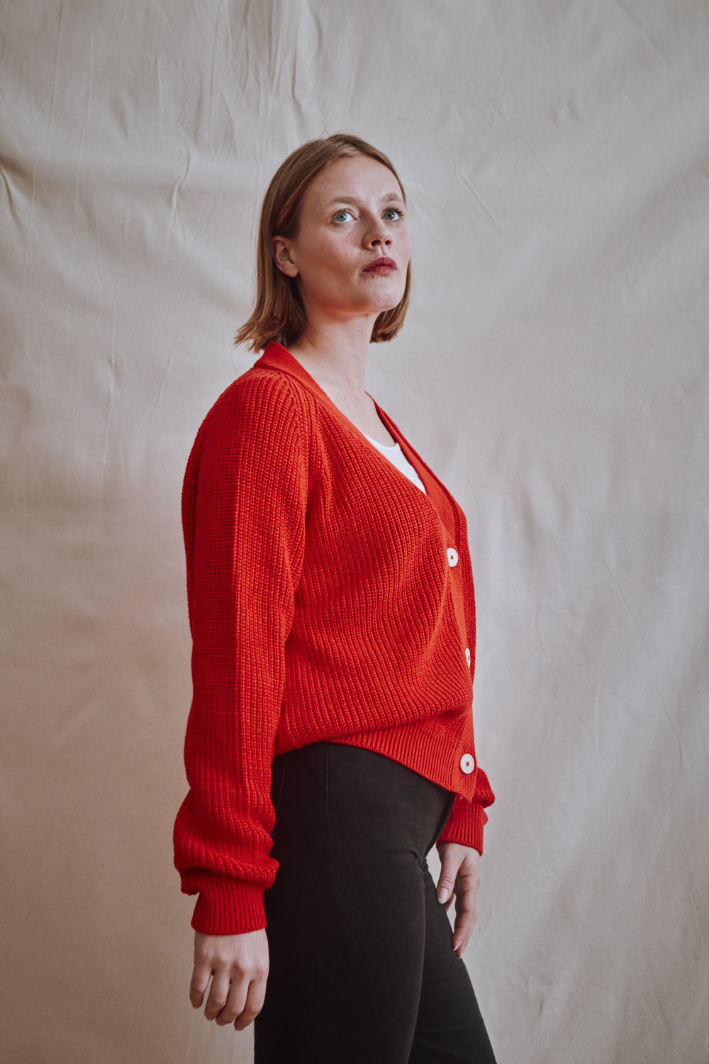 Item #330 - ANNA V-Neck Cardigan in Organic Cotton - Red