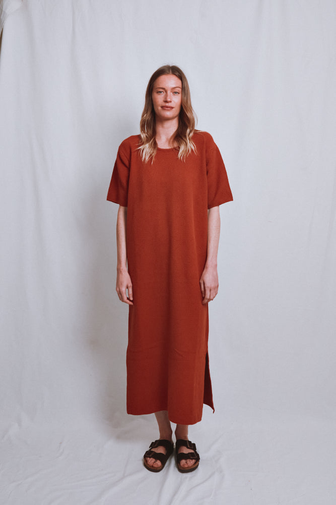 Item #534 - CARLA T-Shirt Dress in Organic Cotton - Earth Red