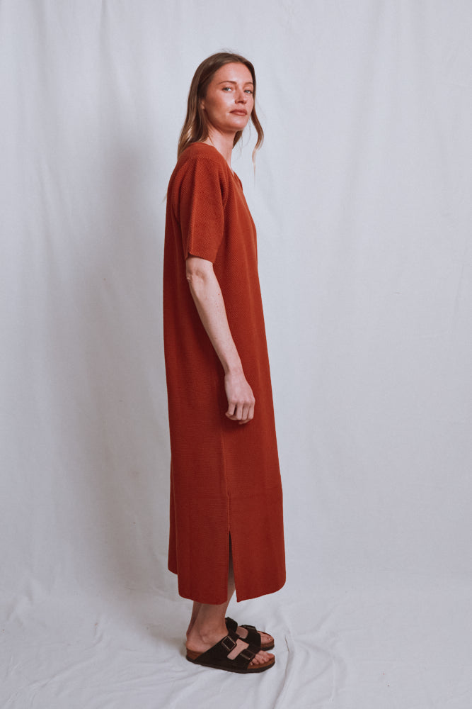 Item #534 - CARLA T-Shirt Dress in Organic Cotton - Earth Red