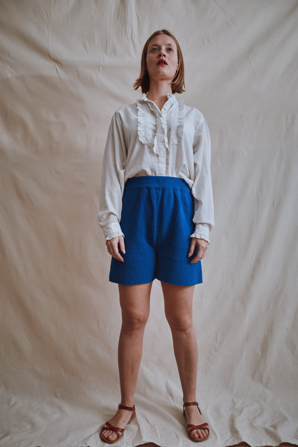 Item #334 - BILLIE Knitted Shorts in Organic Cotton - Cobalt Blue