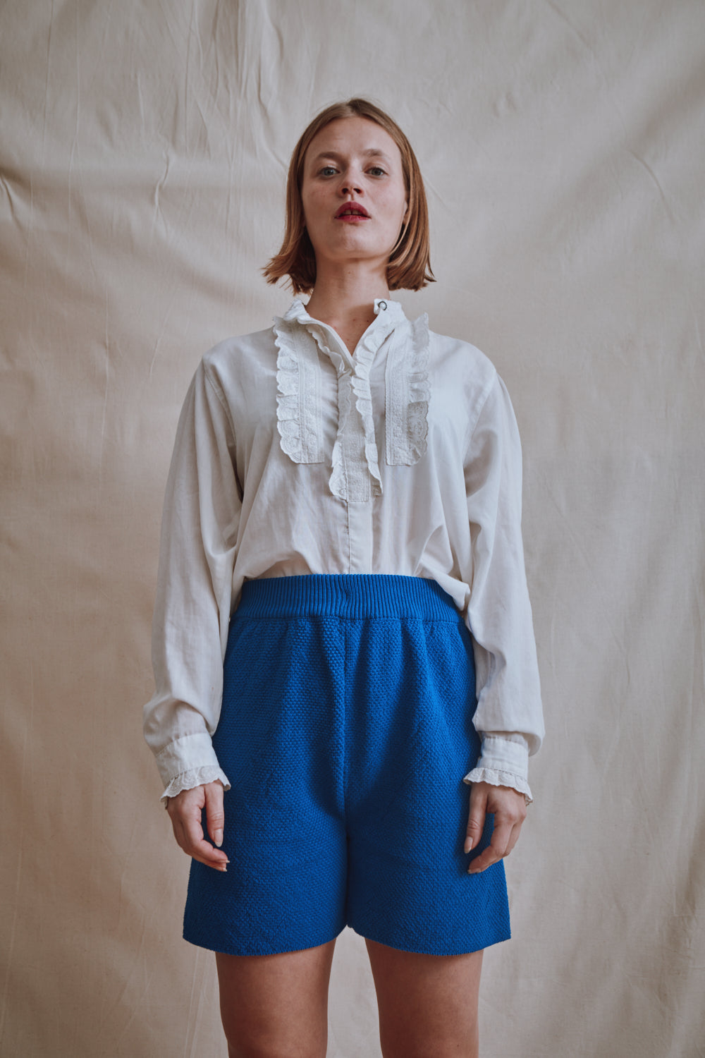 Item #334 - BILLIE Knitted Shorts in Organic Cotton - Cobalt Blue