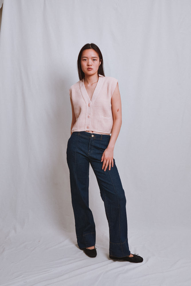 Item #536 - ELEONORE Sleeveless V-Neck Cardigan in Organic Cotton - Powder Pink