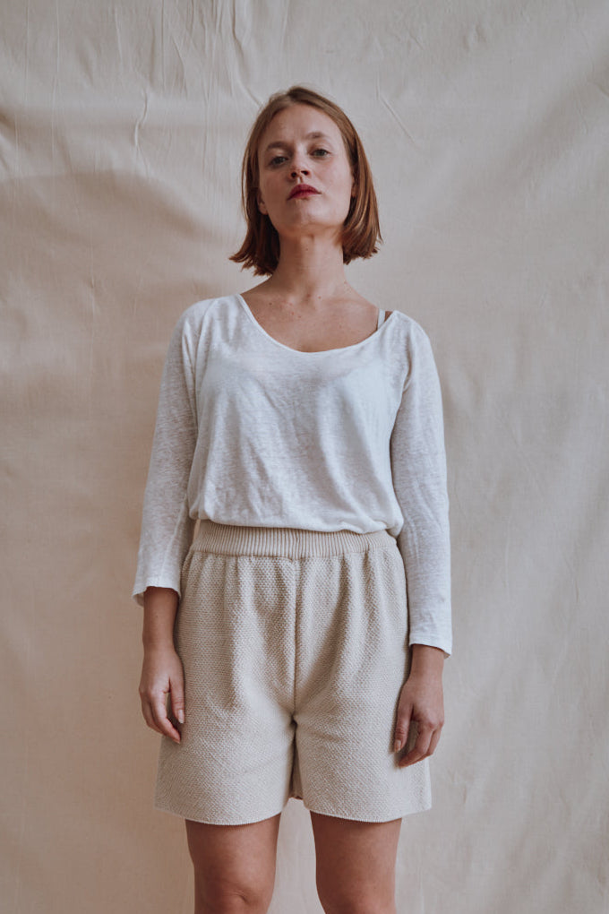 Item #336 - BILLIE Knitted Shorts in Organic Cotton - Off-White