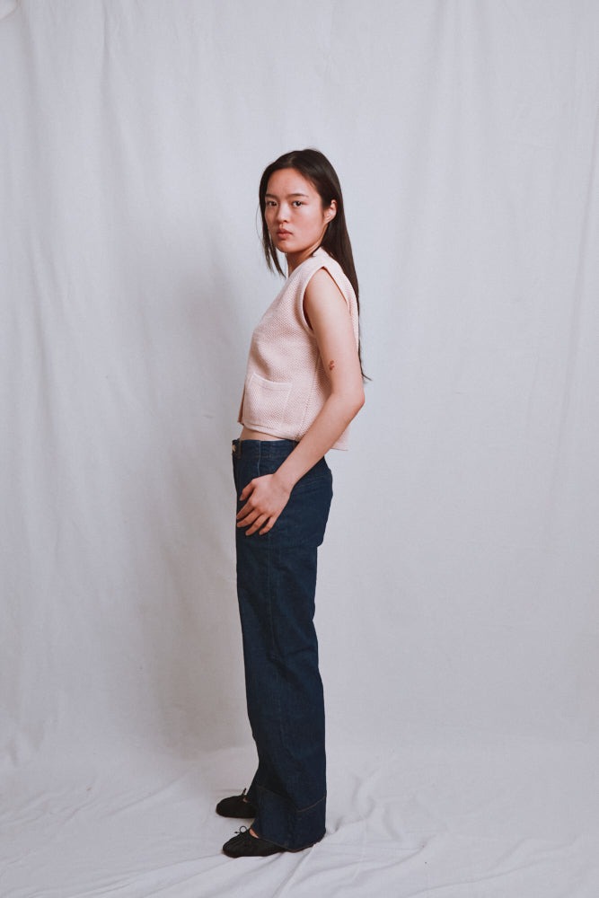 Item #536 - ELEONORE Sleeveless V-Neck Cardigan in Organic Cotton - Powder Pink