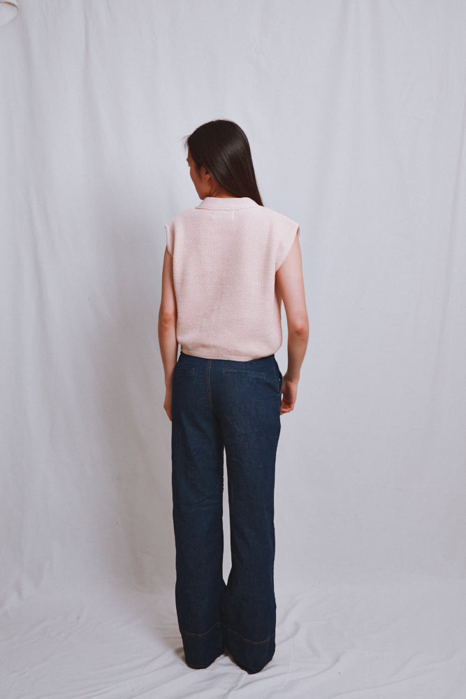 Item #536 - ELEONORE Sleeveless V-Neck Cardigan in Organic Cotton - Powder Pink