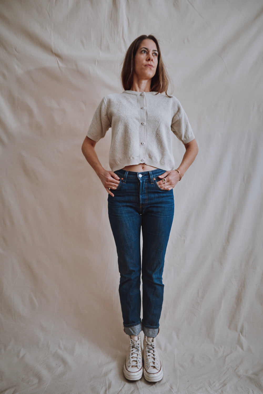 Item #345 - SARAH Cotton Cardigan- Off-White