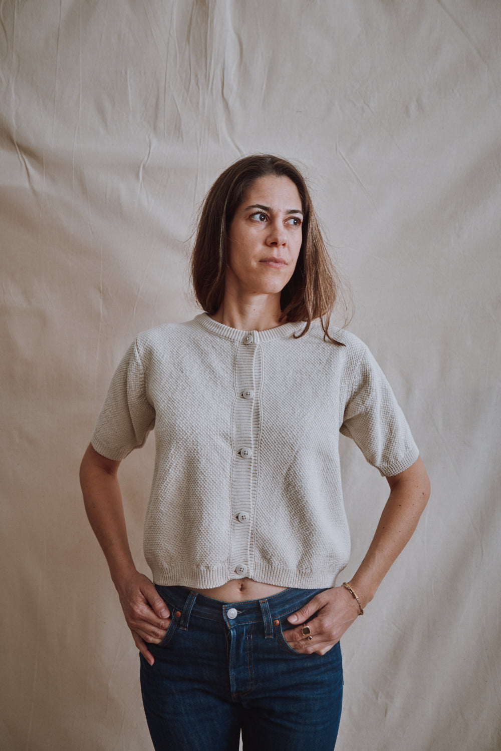 Item #345 - SARAH Cotton Cardigan- Off-White