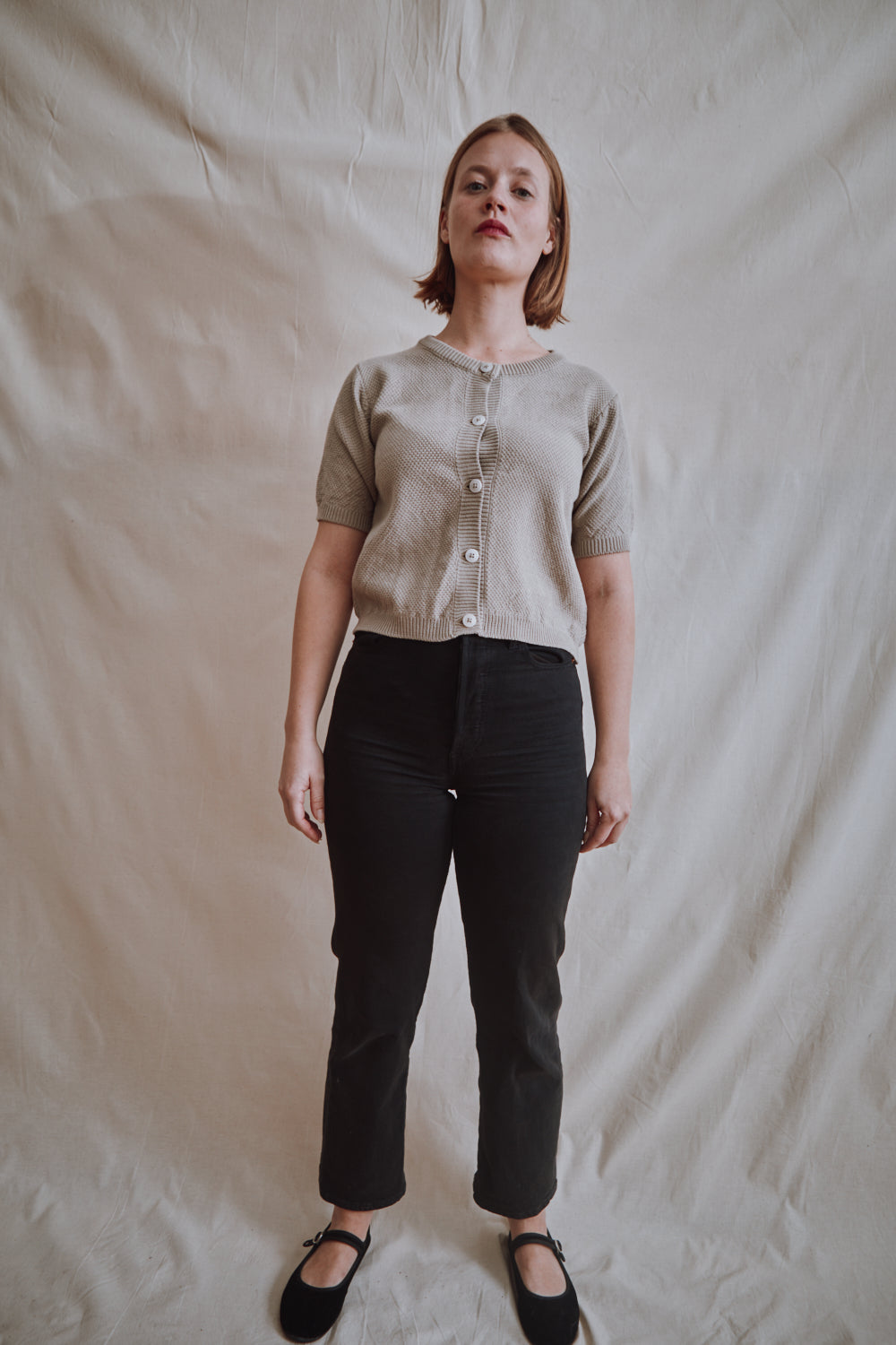 Item #346 - SARAH Cotton Cardigan- Pearl grey