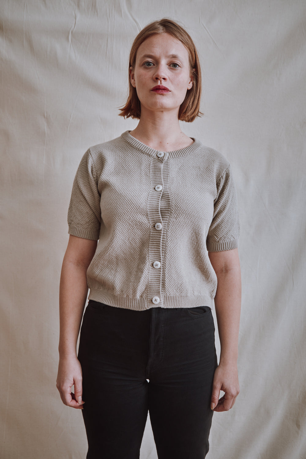 Item #346 - SARAH Cotton Cardigan- Pearl grey