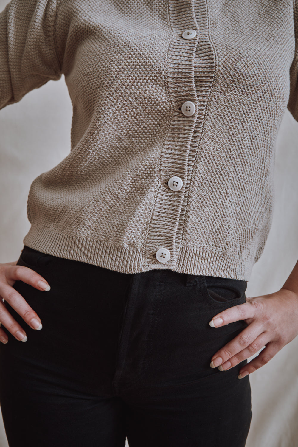 Item #346 - SARAH Cotton Cardigan- Pearl grey