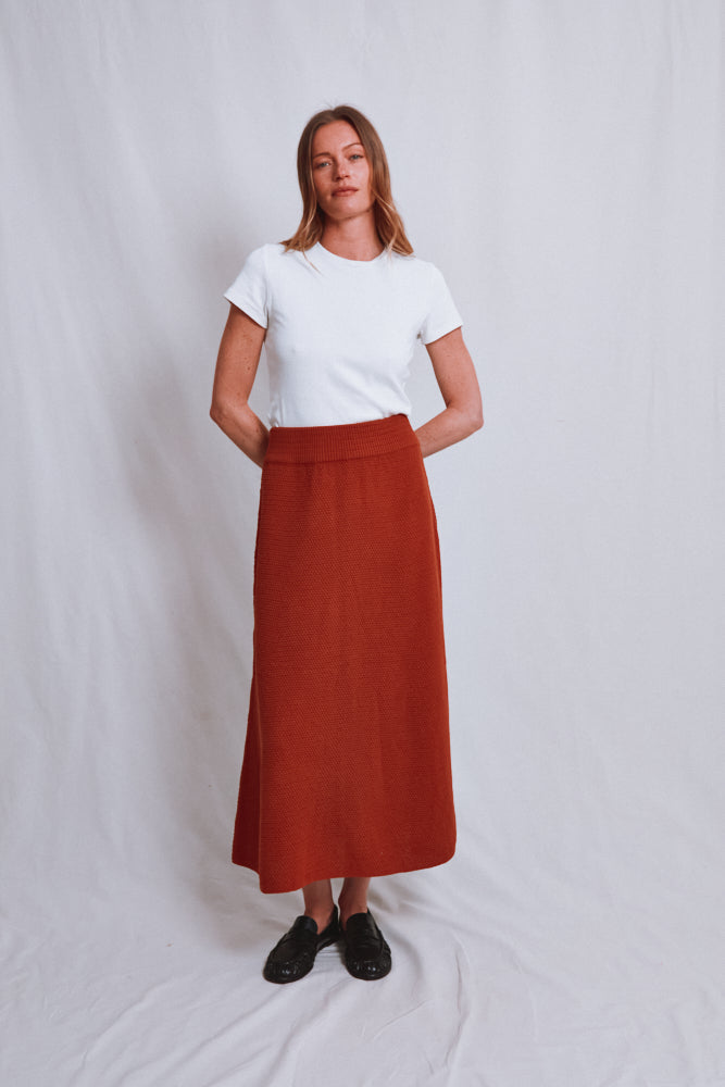 Item #547 - GILDA Long Skirt in Organic Cotton - Earth Red