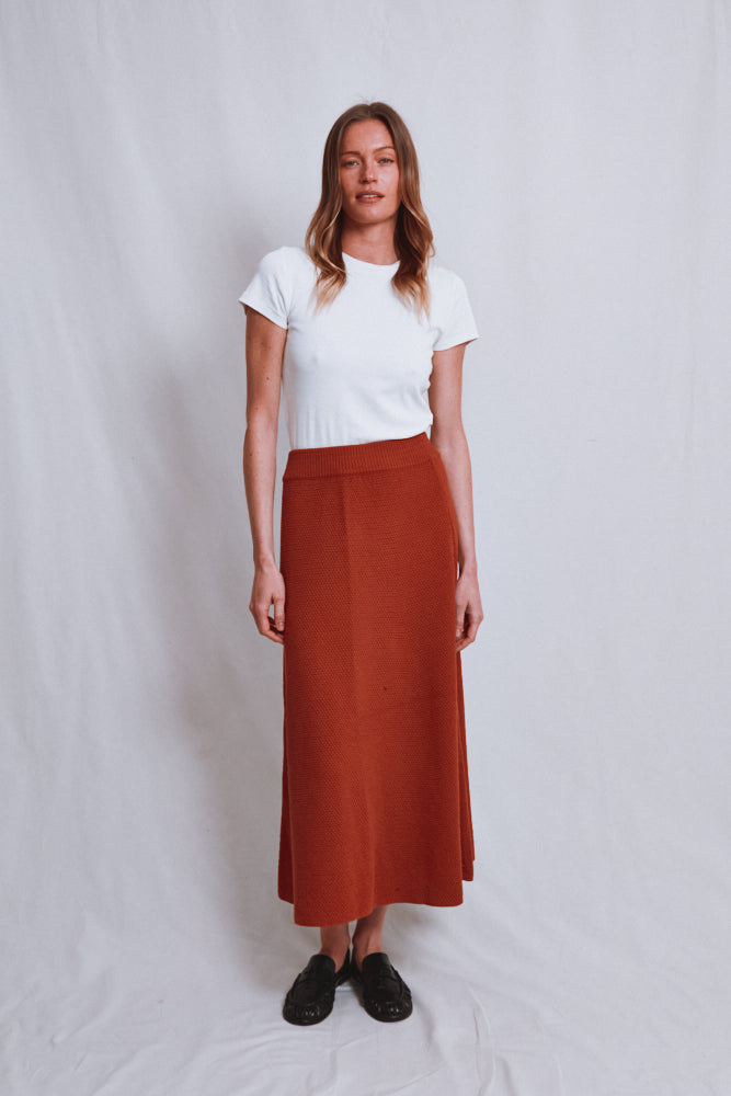 Item #548 - GILDA Long Skirt in Organic Cotton - Earth Red