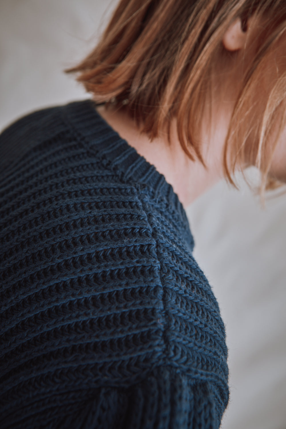 Item #357 - RAPHAELLE Puff-Sleeve Sweater in Cotton - Navy Blue