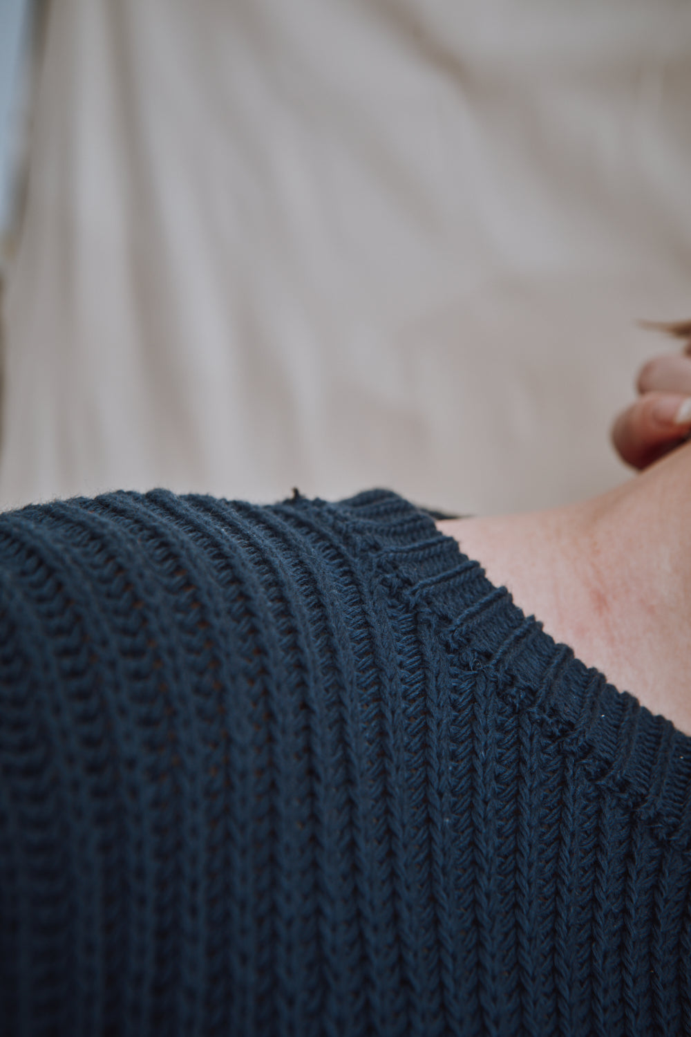 Item #357 - RAPHAELLE Puff-Sleeve Sweater in Cotton - Navy Blue