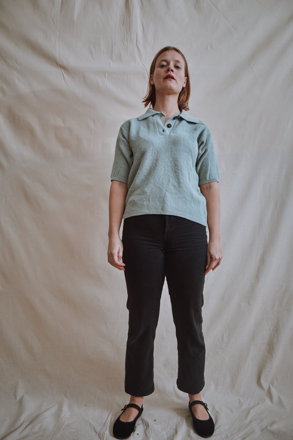 Item #458 - EDITH Polo Top in Organic Cotton - Sage green