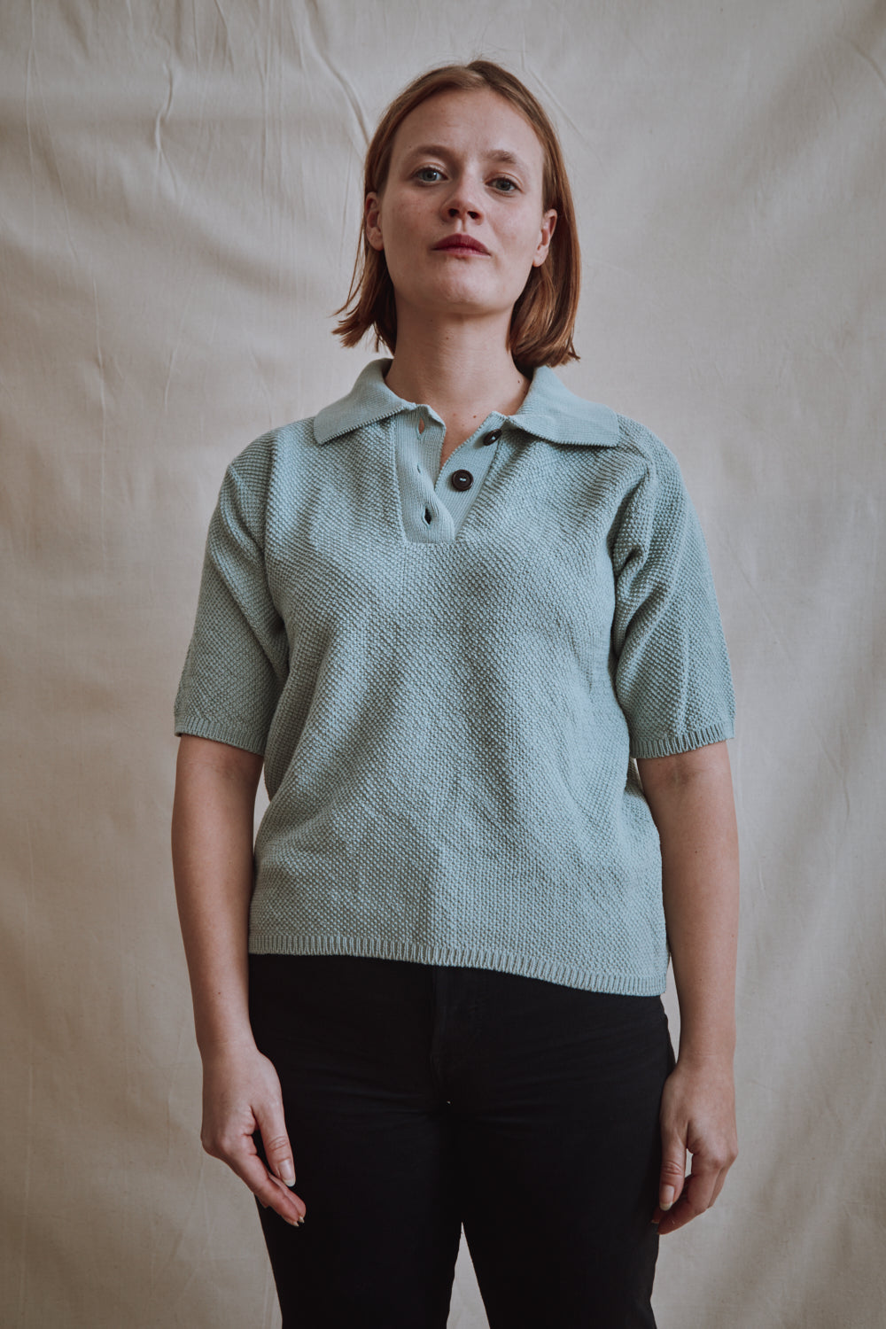 Item #458 - EDITH Polo Top in Organic Cotton - Sage green