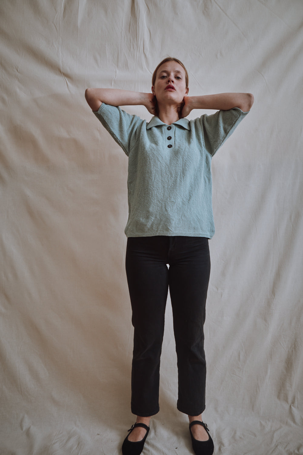 Item #459 - EDITH Polo Top in Organic Cotton - Sage green