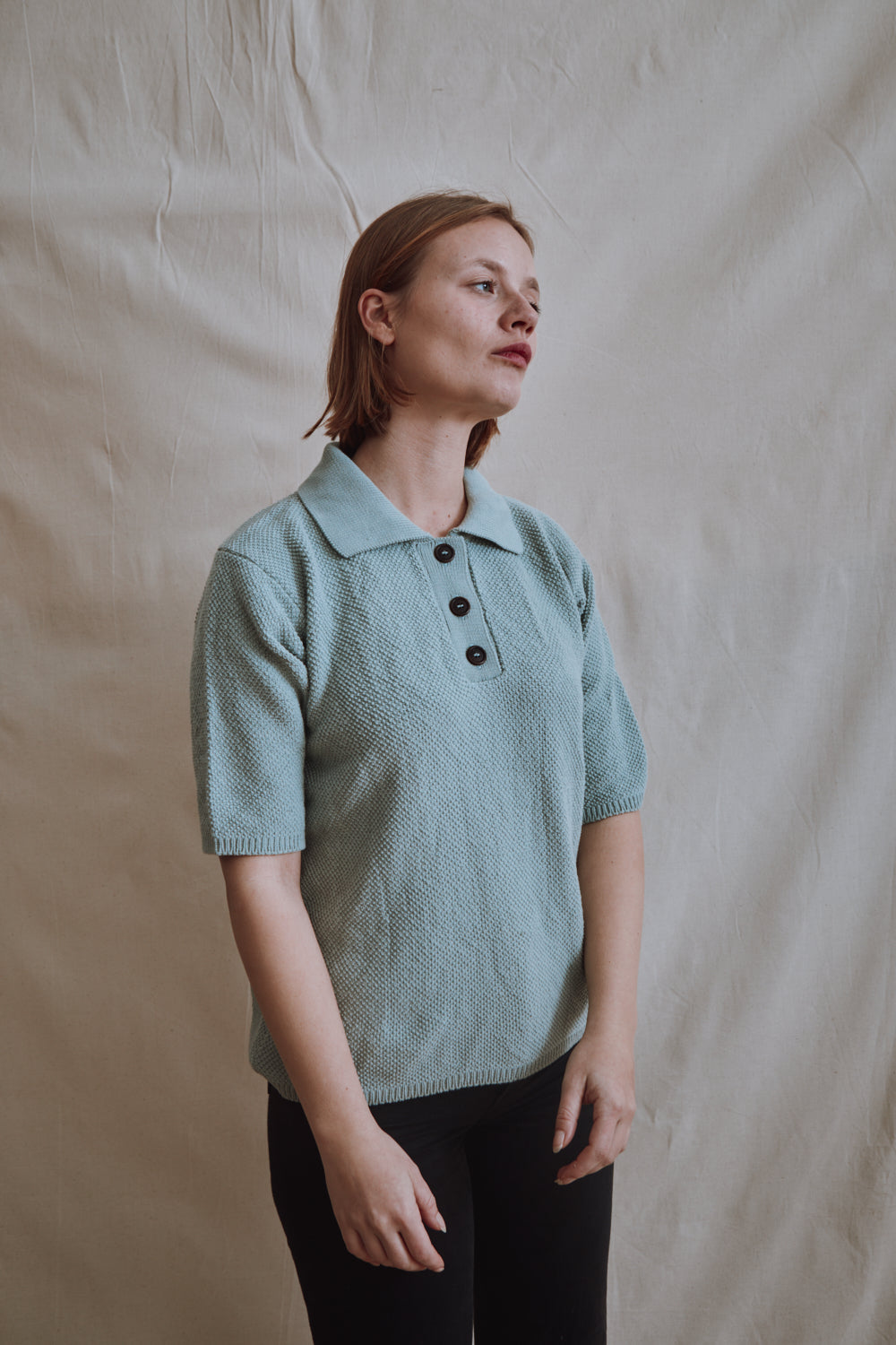Item #459 - EDITH Polo Top in Organic Cotton - Sage green