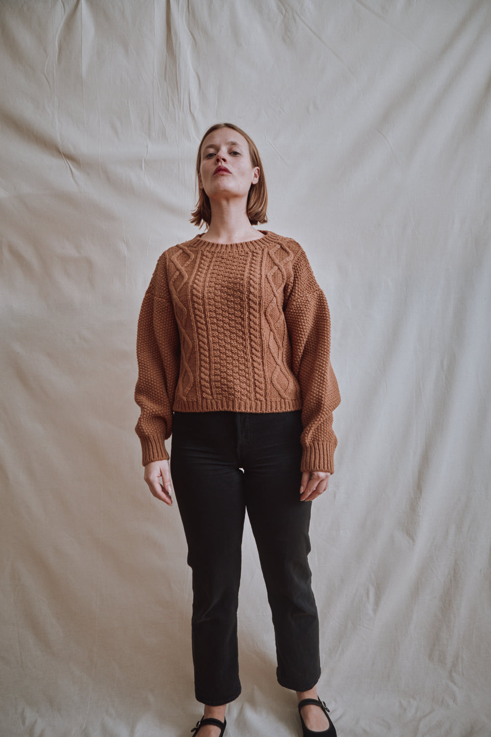 Item #372 - PAOLA Irish Cable Sweater in Merino Wool - Camel