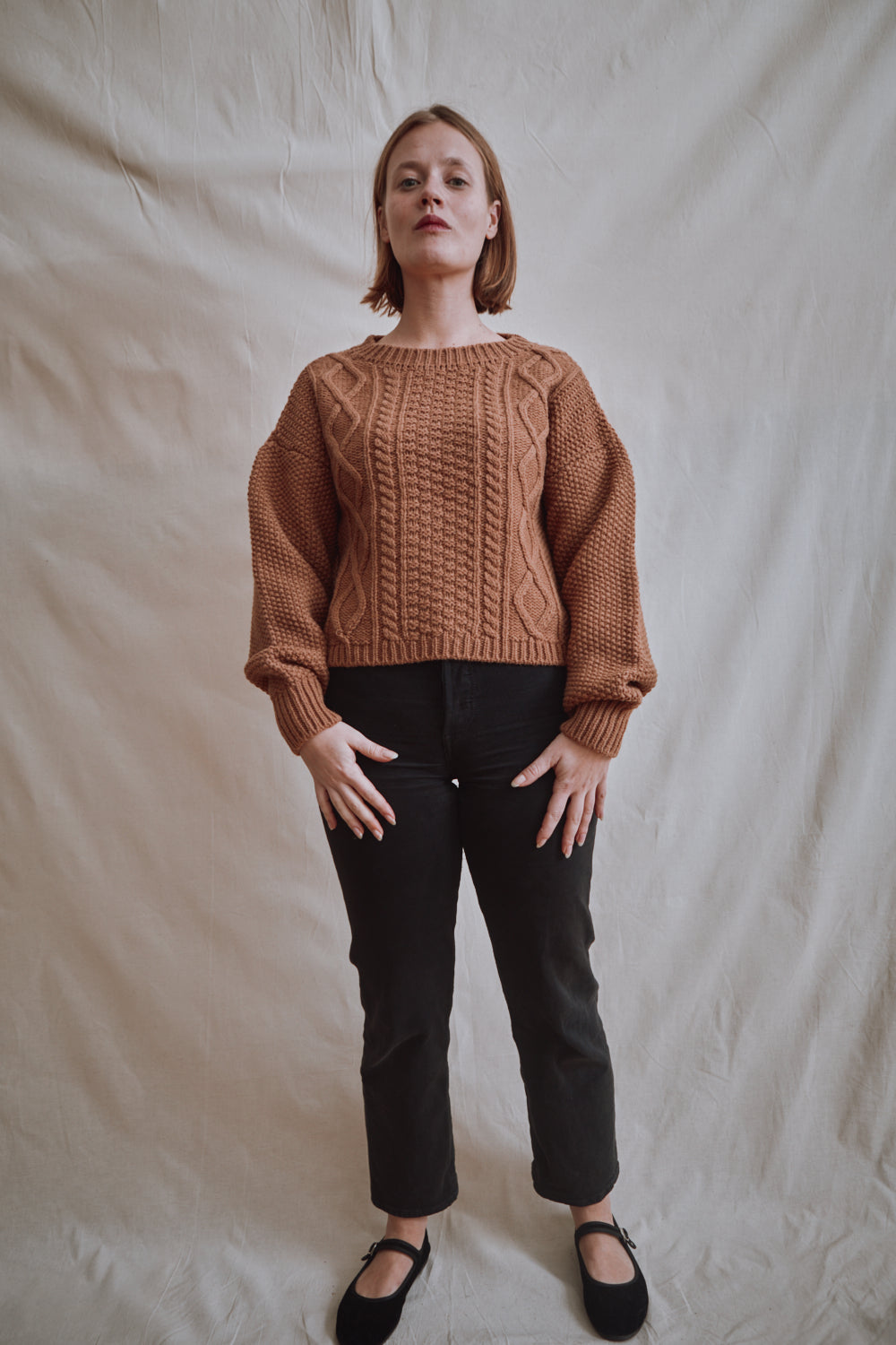 Item #373 - PAOLA Irish Cable Sweater in Merino Wool - Camel