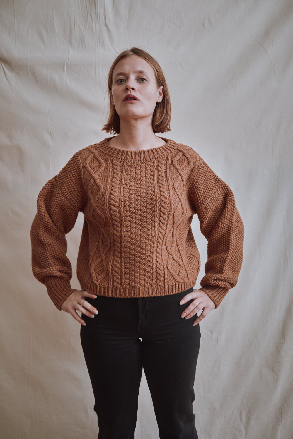 Item #373 - PAOLA Irish Cable Sweater in Merino Wool - Camel