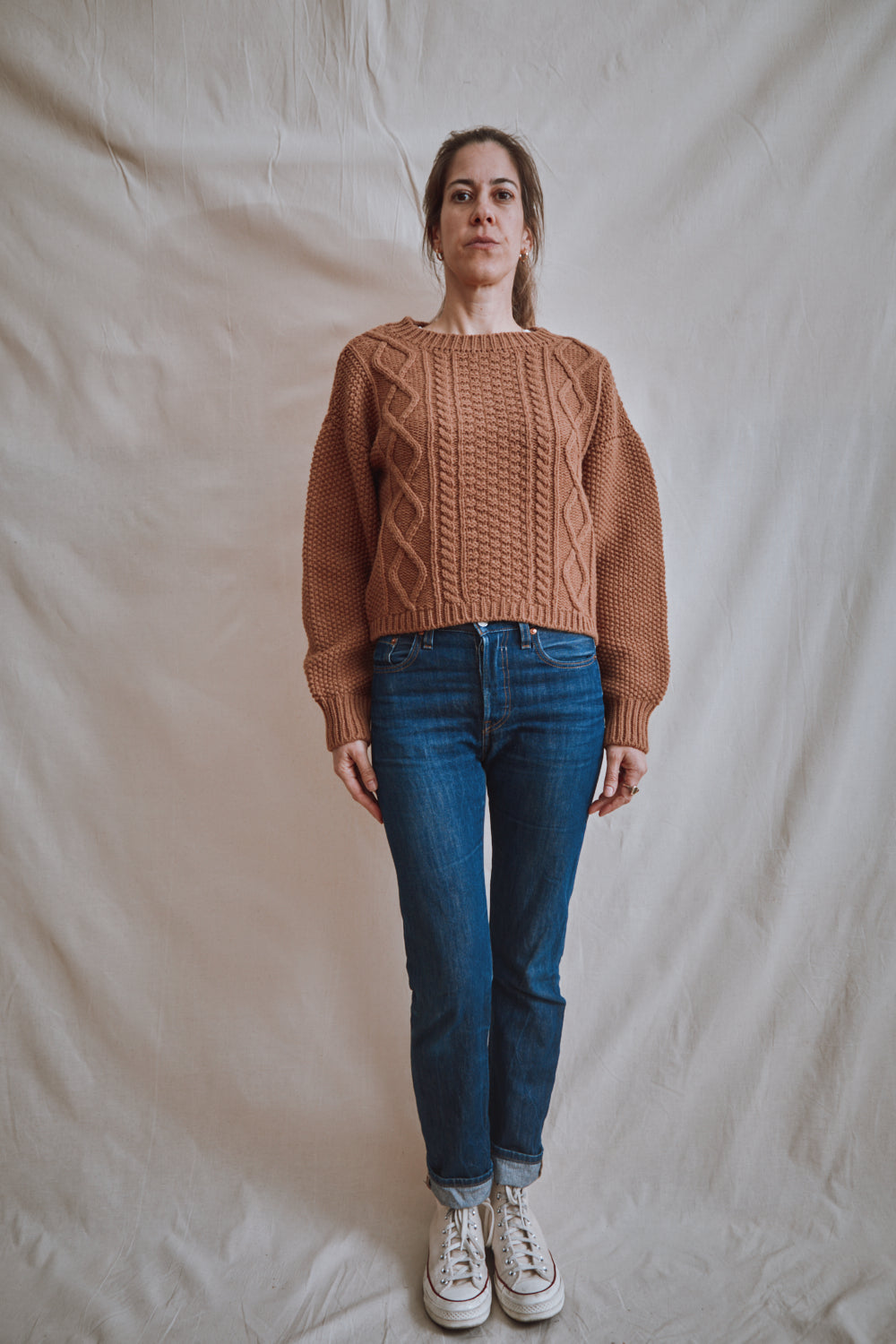 Item #374 - PAOLA Irish Cable Sweater in Merino Wool - Camel
