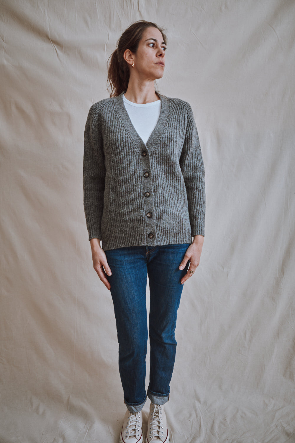 Item #376 - CLAUDE Merino Cardigan - Ash Grey
