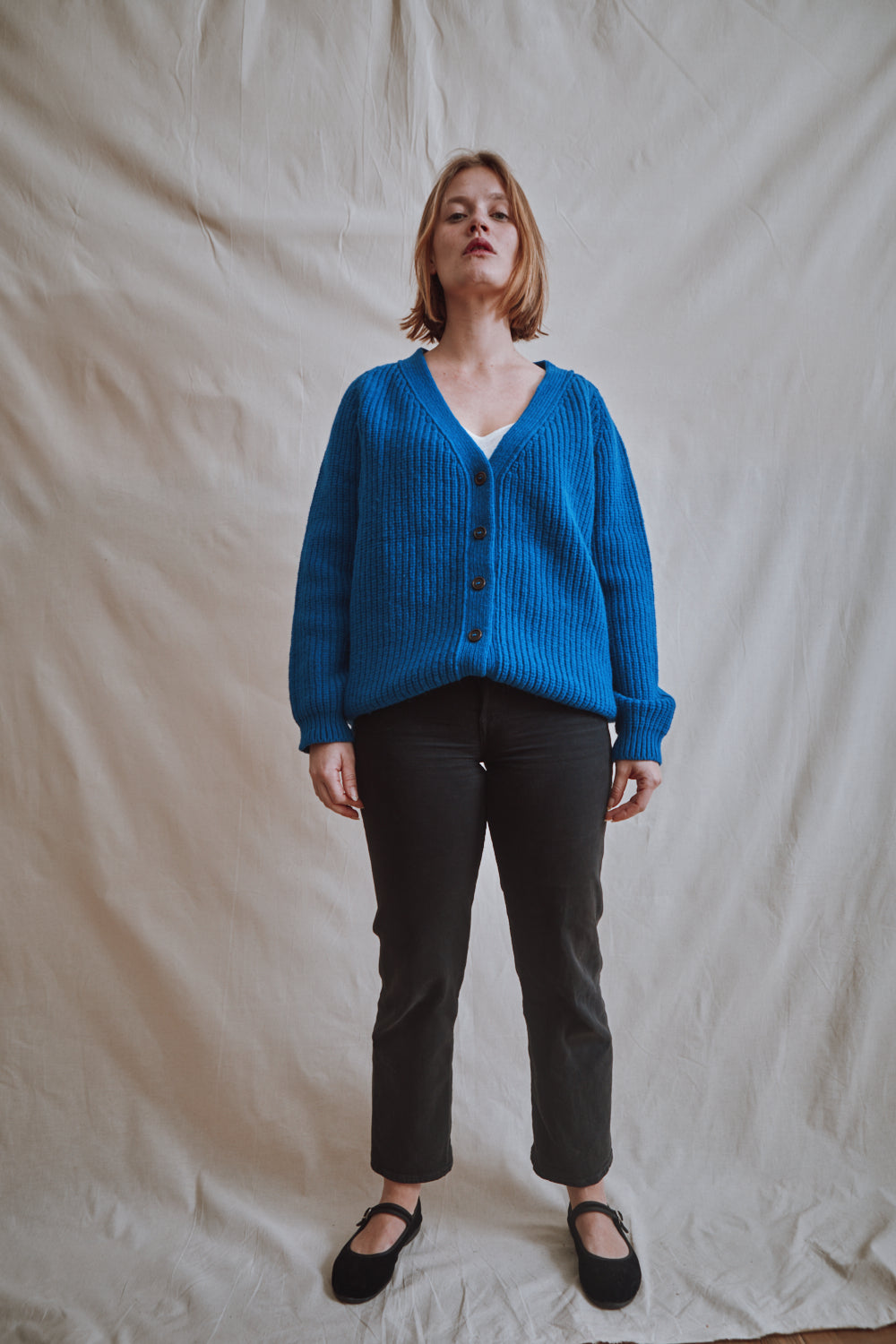 Item #377 - CLAUDE Merino Cardigan - Cobalt Blue