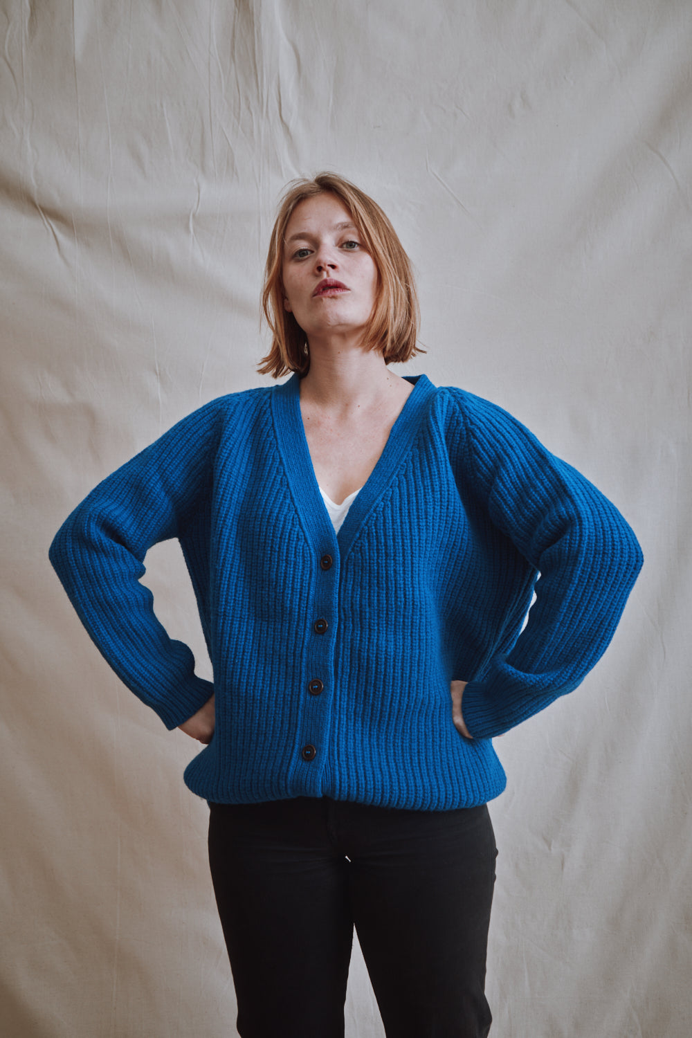 Item #377 - CLAUDE Merino Cardigan - Cobalt Blue