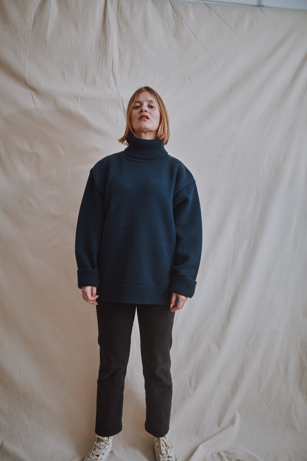 Item #379 - JACQUES Men Turtleneck Sweater in Merino Wool - Navy Blue