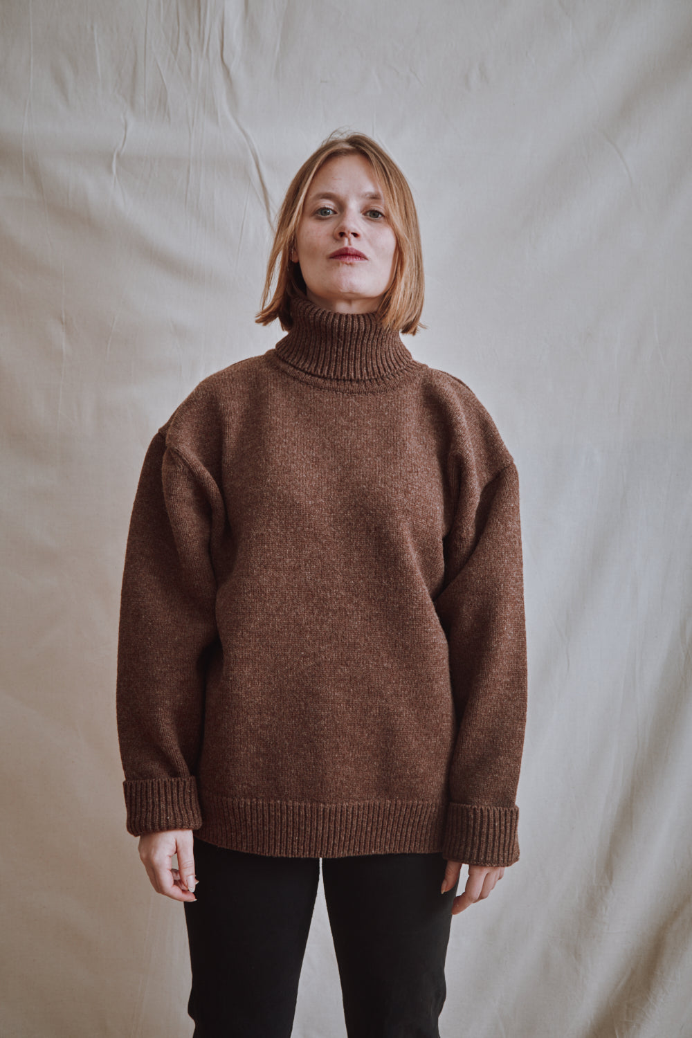 Item #381 - JACQUES Men Turtleneck Sweater in Merino Wool - Chocolate