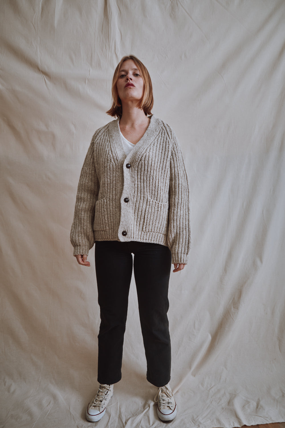 Item #383 - MIREILLE wool cardigan- Beige