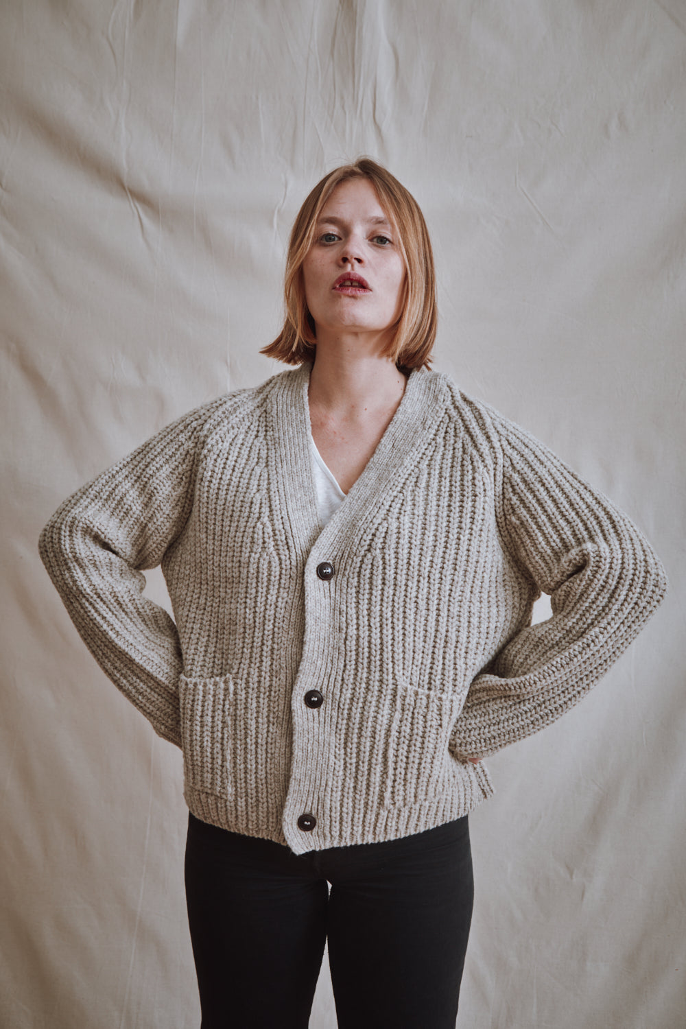 Item #383 - MIREILLE wool cardigan- Beige