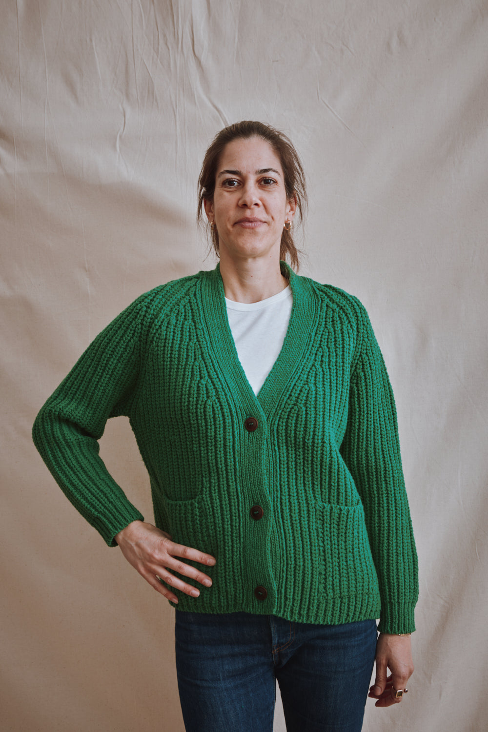 Item #384 - MIREILLE wool cardigan - Parrot Green