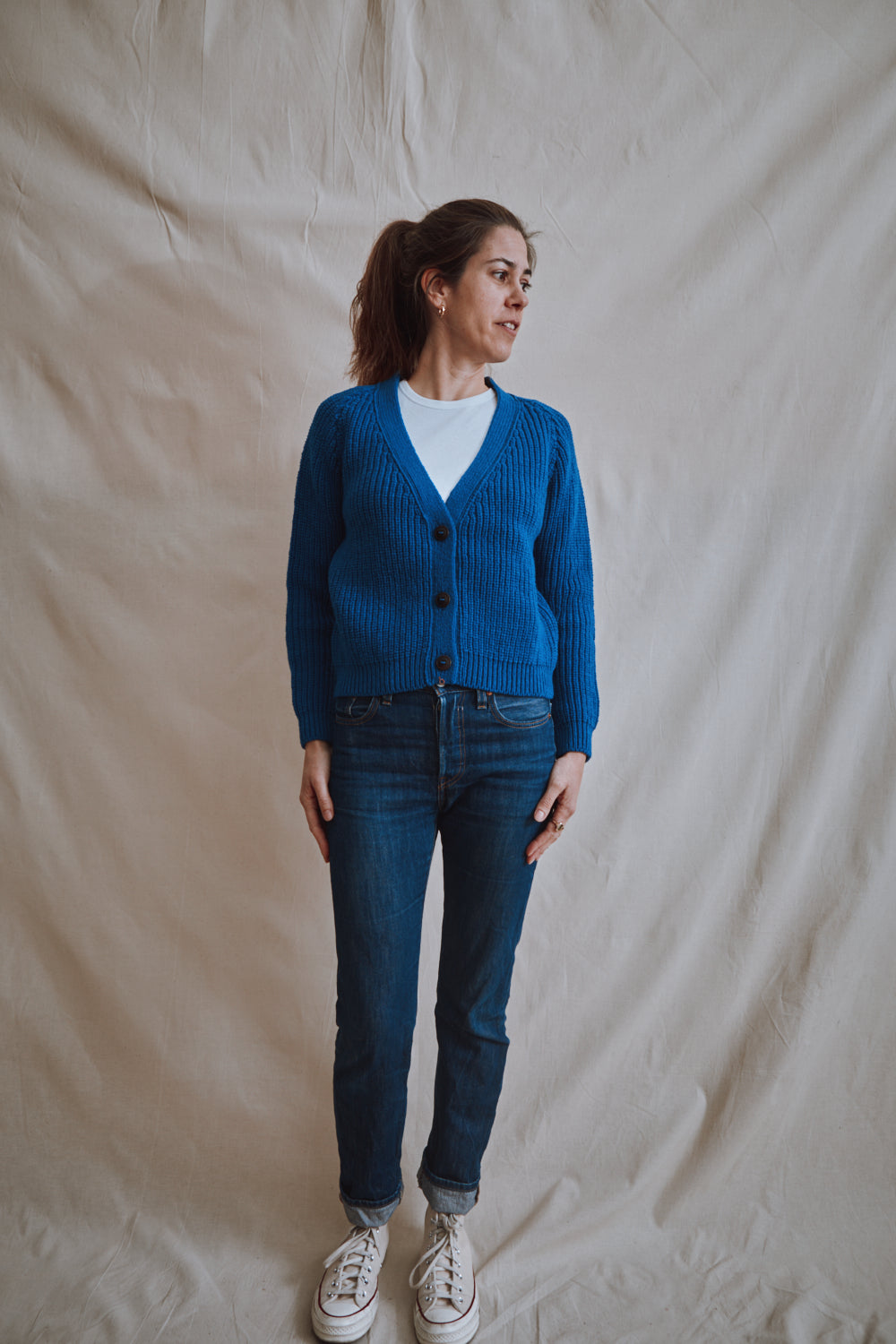 Item #386 - ANNA V-Neck Cardigan in Merino Wool - Cobalt Blue