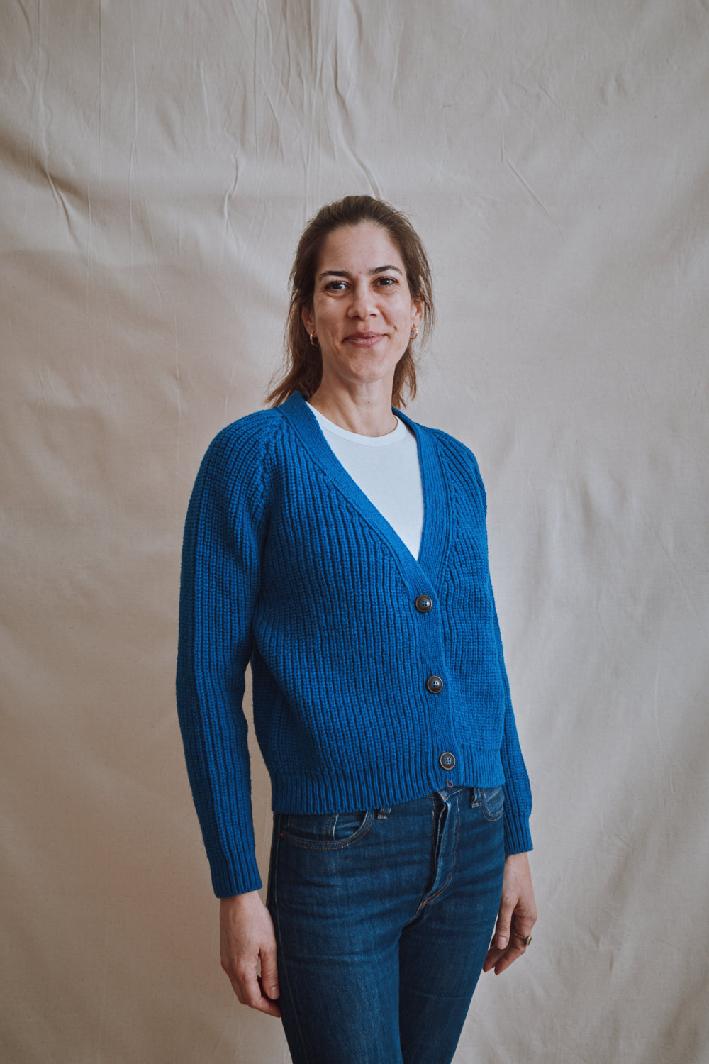 Item #386 - ANNA V-Neck Cardigan in Merino Wool - Cobalt Blue