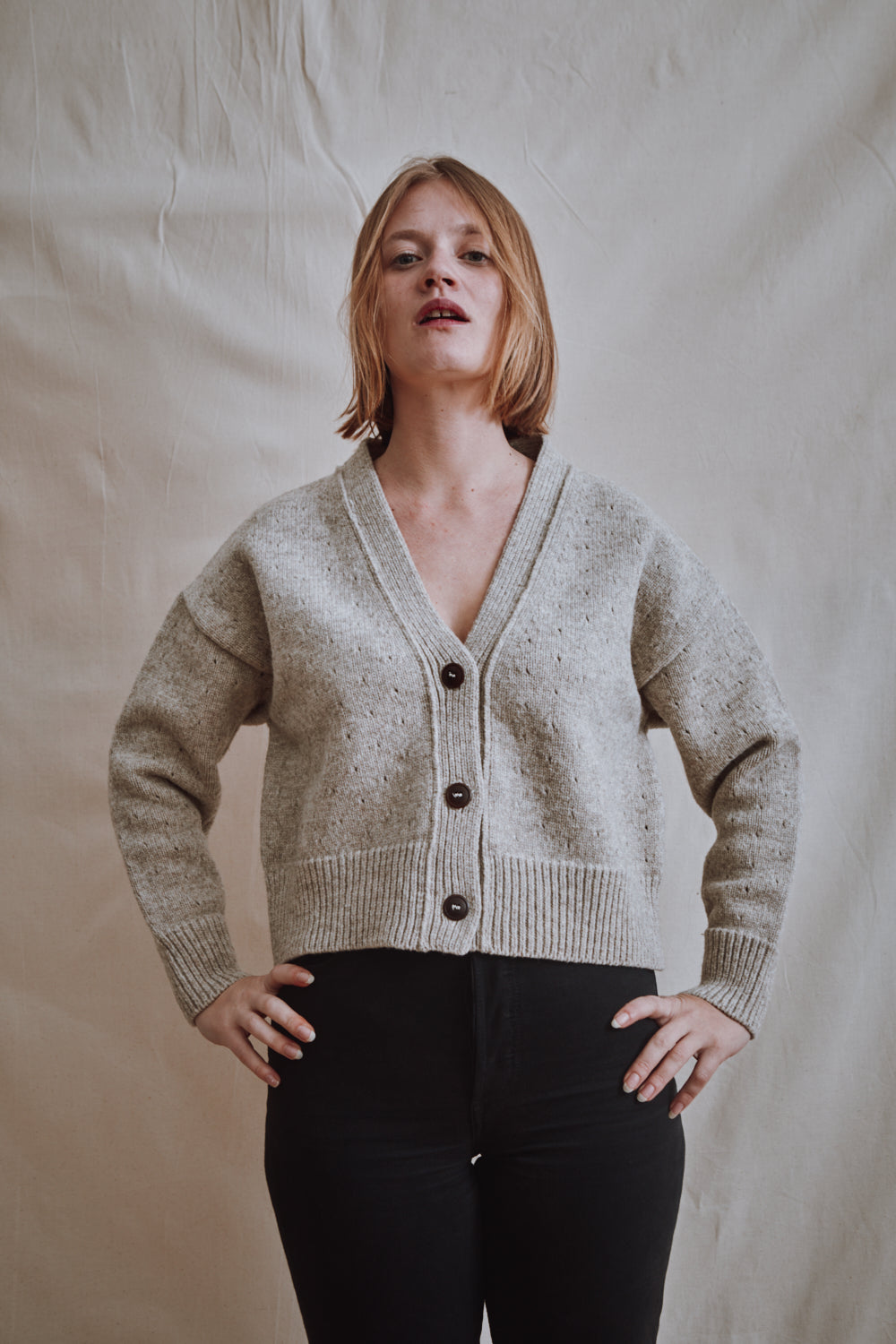 Item #395 - KATRINA Open Weave Cardigan in Merino Wool - Beige