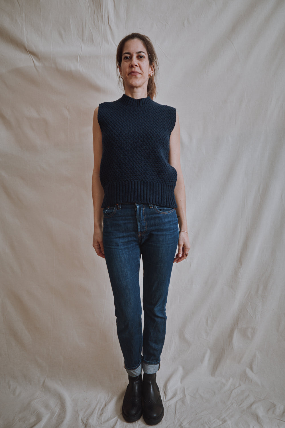 Item #392 - MAIA Sleeveless Sweater in Merino Wool - Navy blue.