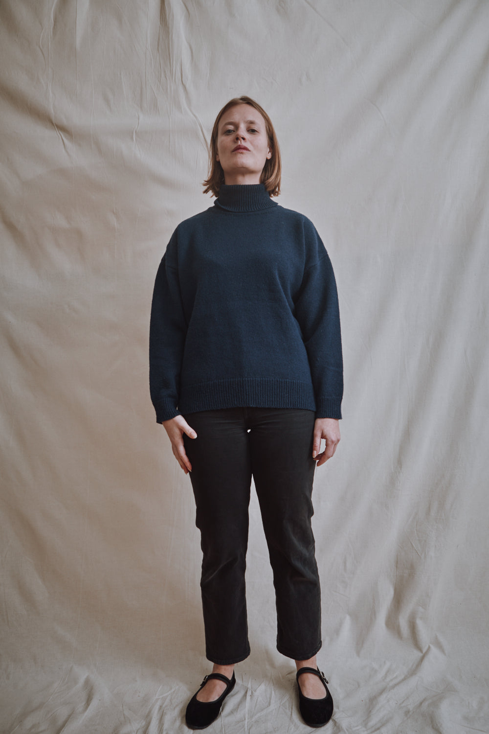 Item #397 - MICHELLE Lightweight Turtleneck Sweater in Merino Wool - Navy blue