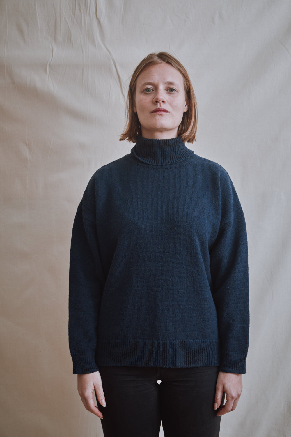 Item #397 - MICHELLE Lightweight Turtleneck Sweater in Merino Wool - Navy blue