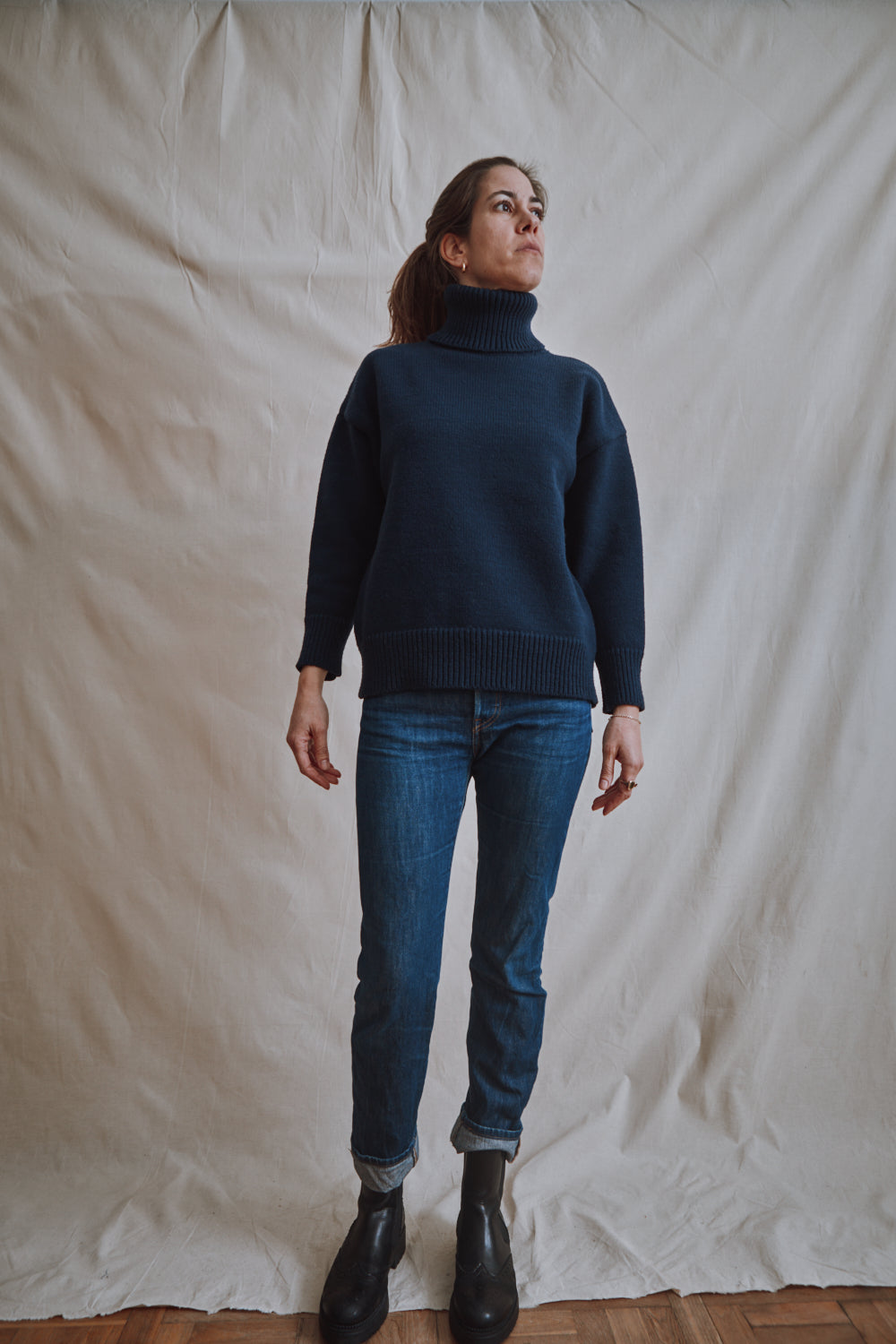 Item #398 - THÉRÈSE Turtleneck Sweater in Merino Wool - Navy blue