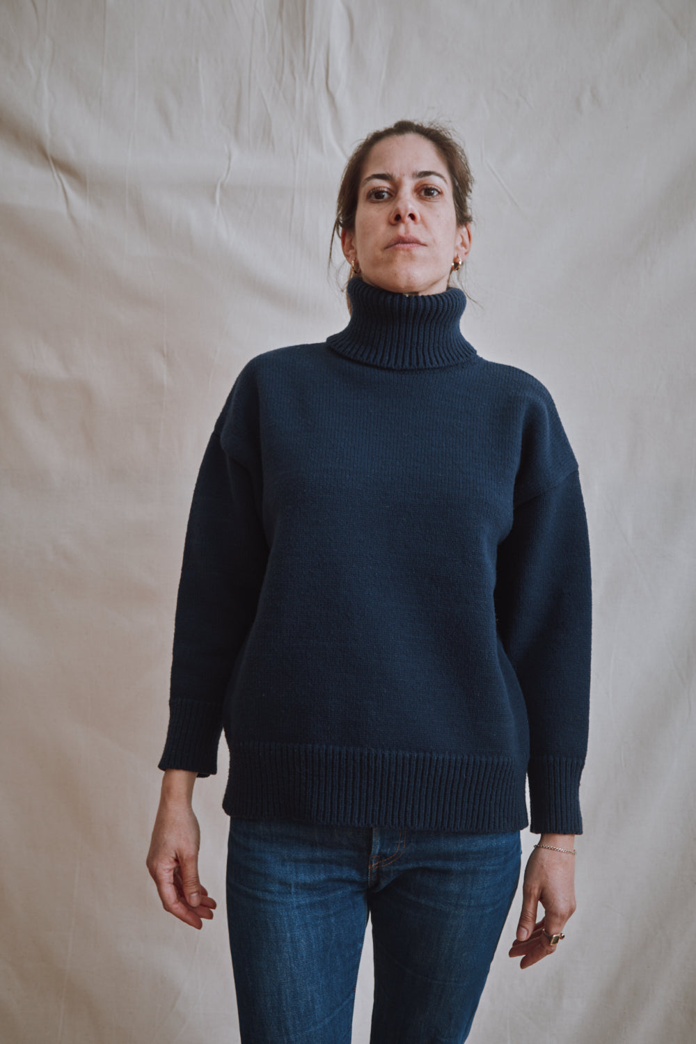 Item #398 - THÉRÈSE Turtleneck Sweater in Merino Wool - Navy blue