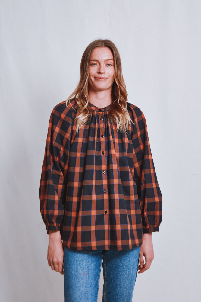 Item #759 - YVONNE Cotton Shirt - Amber Tartan